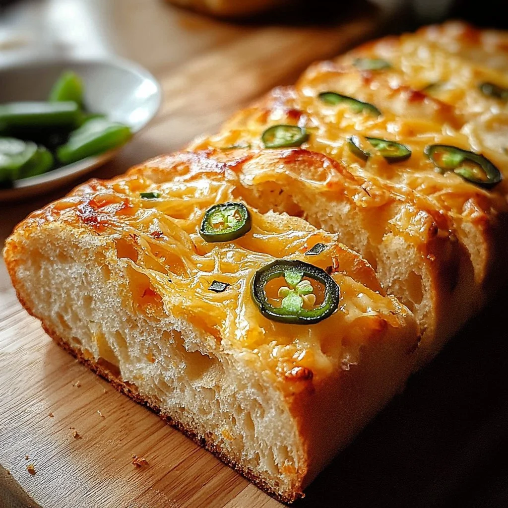 Freshly baked Jalapeño Cheddar Bread with cheese and jalapeños