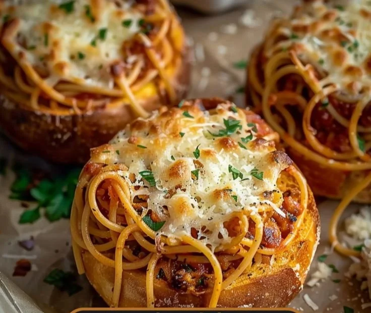 Spaghetti Garlic Bread Bowls 6 Spaghetti Garlic Bread Bowls
